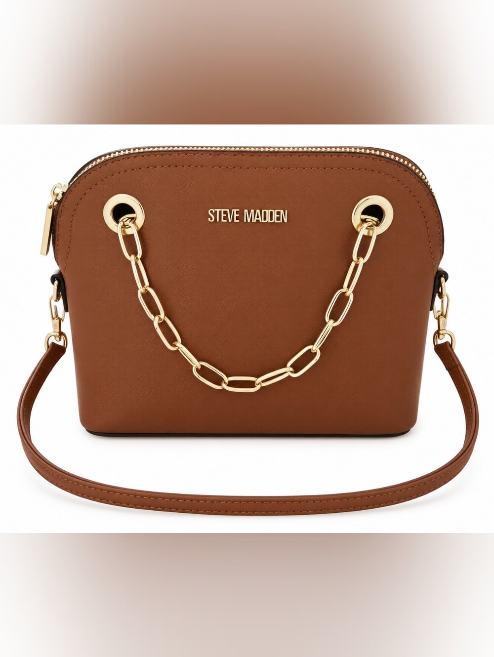 Steve Madden Tan Brown Crossbody with Gold Chain Accent